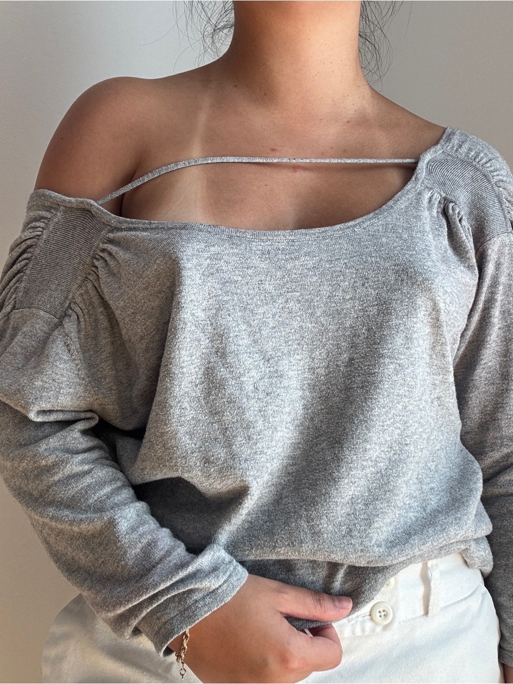 ba&sh Heather Gray Off-Shoulder Knit Top